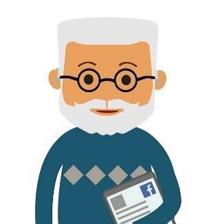Illustration of elderly man with tablet